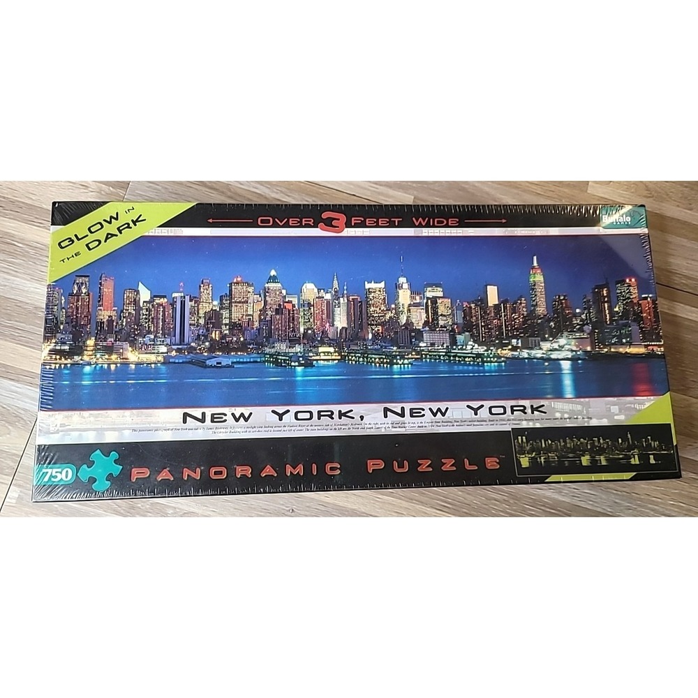 Buffalo Games Panoramic Puzzle Glow In Dark New York 3 Ft‎ Wide 750 Pcs SEALED